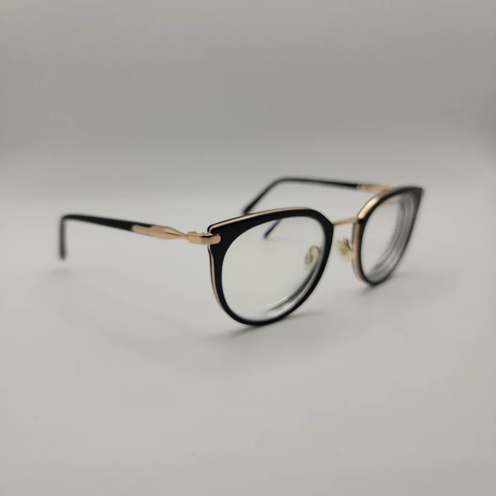 Warby Parker Whittier M Eyeglasses Frames Only 50-21-140 Black Gold CatEye Italy